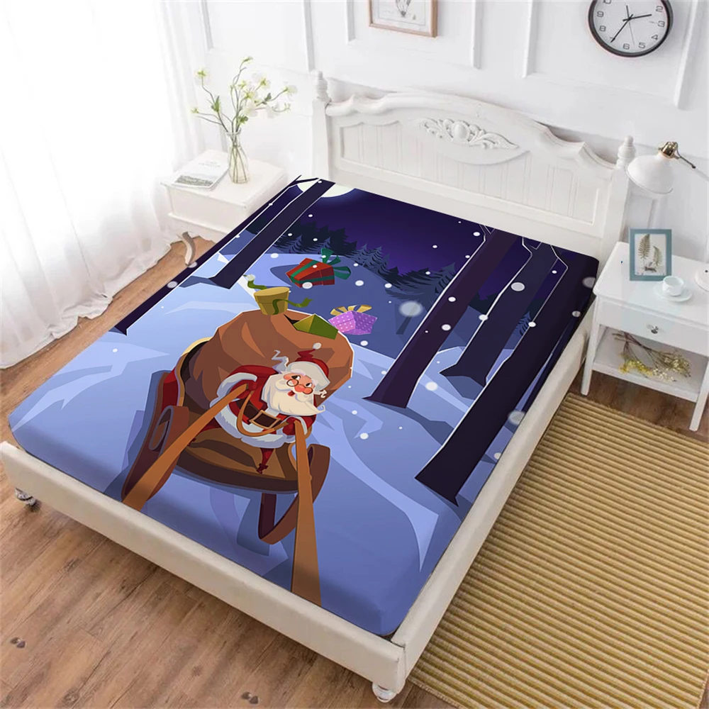 Merry Christmas Простыня Кровать мультфильм сани Санты простыня снег лес принт постельное белье домашние Декорации праздничные матрас крышка D45