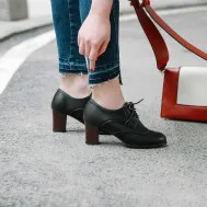 Ladies high heel Boots Lace-up cut out breathable Low Top Shoes Round toe Pumps Retro Mujer Zapatos Brown Green Black Grey 43 41 - Цвет: black 6.5cm heel