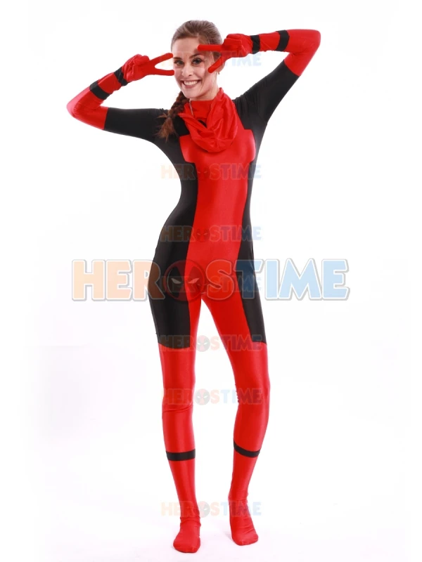 Костюм супергероя из спандекса для дам костюм с принтом Deadpool женский капюшоном