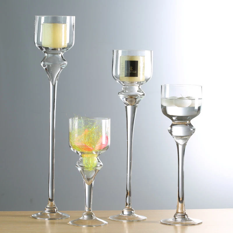 Высокий прозрачный стеклянный подсвечник скандинавский свадебный подсвечники