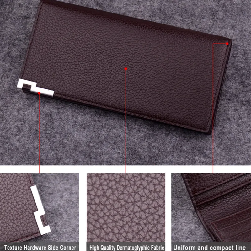 

NEW Bifold Men Leather Wallet Brand Famous Mens Leather Long Wallet Clutch Male Money Purse ID Card Holder