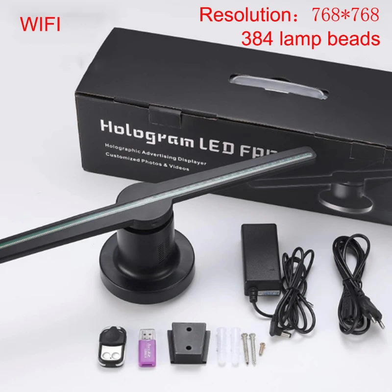 

3D Голограмма, рекламный вентилятор, световой дисплей, светодиодный Wi-Fi, фотография, 3d дисплей, рекламный логотип светильник, 384 лампочек