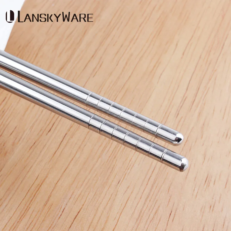 LANSKYWARE Chinese Stainless Steel Chopsticks Reusable Anti-Skip Long Handle Chopstick Set For Fry Beef Food Sticks Hashi | Дом и сад