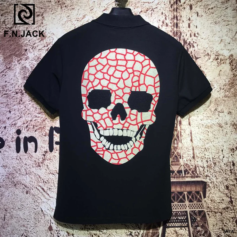 F. N. JACK, Новое поступление, мужская рубашка поло с коротким рукавом, модные рубашки, повседневный мужской топ, рубашка поло с крутым черепом