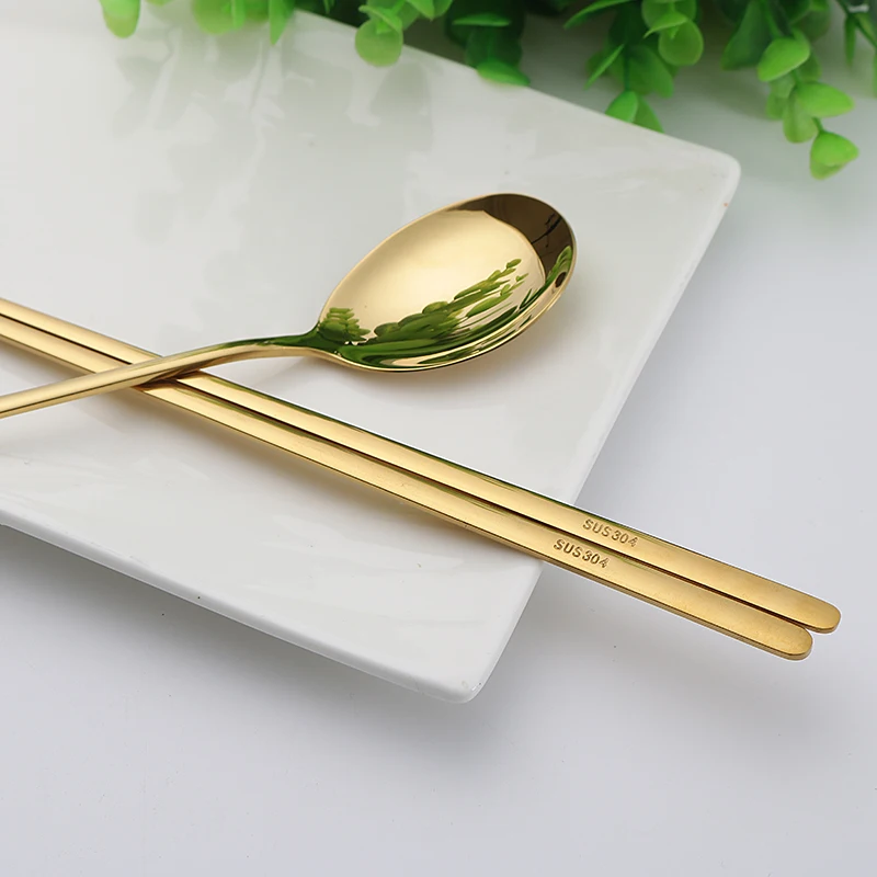 Корейские экологически чистые металлические палочки для еды ложка с длинной