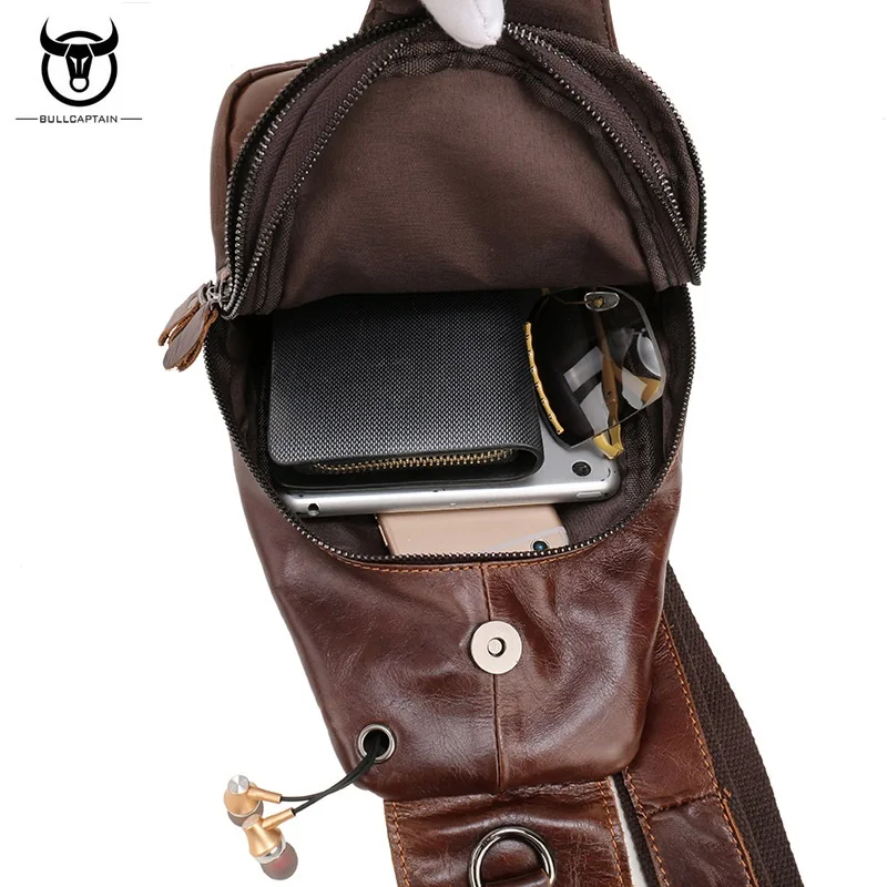 BULLCAPTAIN натуральная кожа Мужская нагрудная сумка сумки на одно плечо Ретро стиль