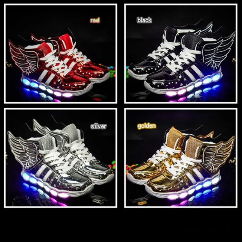 

New Children Casual Shoes Light Up USB Charging Boys Girl LED Shoes For Kids Glowing Luminous Sneakers With Wings EUR Size 25-37