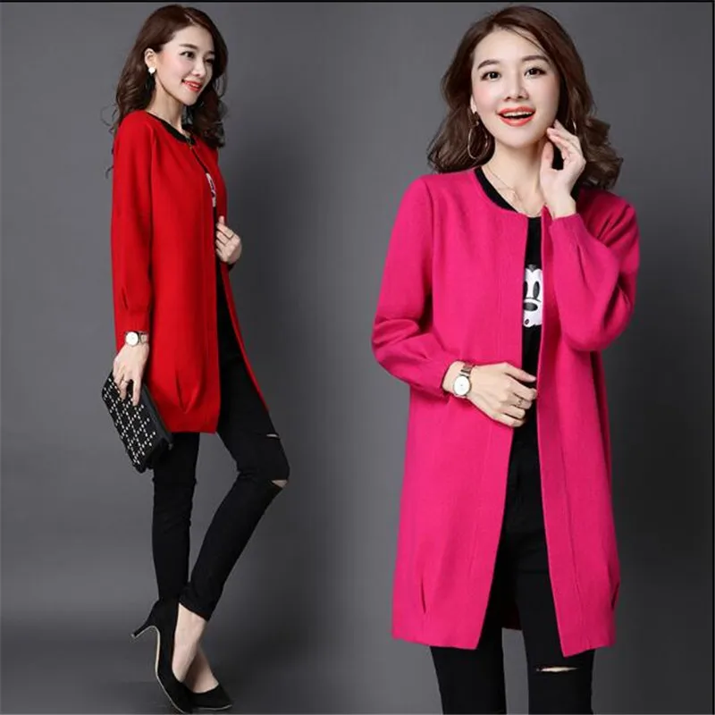 2021 Осень Новый женский вязаный кардиган размера плюс 4XL с круглым вырезом средней