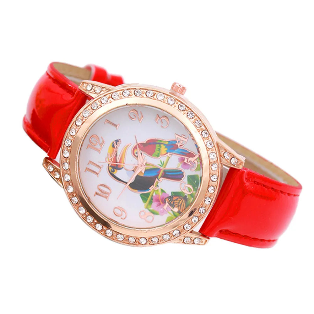 Женские кварцевые часы с бриллиантами кожаные аналоговые наручные простые