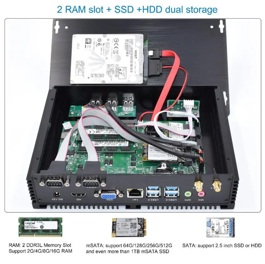 Мини-ПК Intel i7 5550U i5 4200U i3 5005U безвентиляторный промышленный мини-ПК Windows10/Win7 2 COM двойной Дисплей 4 K HD качество htpc-система