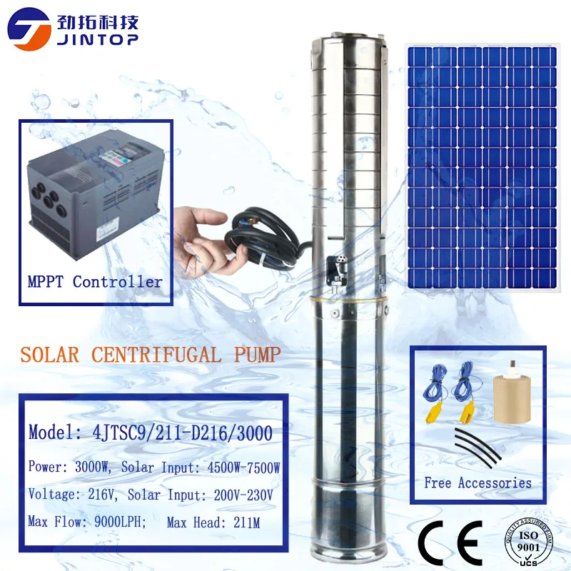 

(MODEL 4JTSC9/211-D216/3000) JINTOP SOLAR PUMP MAX FLOW RATE 9000L/H MAX HEAD 211M 3000W Output Brushless solar water pump