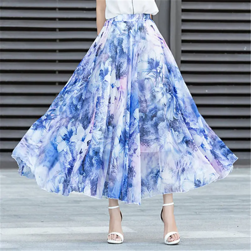 SZMXSS harajuku летние юбки женские модные новые богемные пляжные макси Бохо шифон