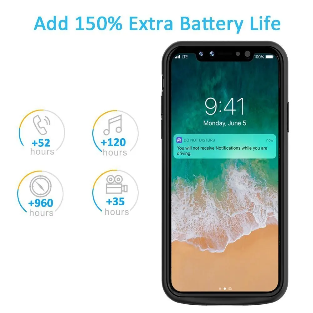 Портативная зарядка для iphone X, 3600 мА/ч, 6000 мА/ч, аккумулятор, внешний аккумулятор для iphone X, чехол для зарядного устройства, с внешним аккумулятором, чехол в подарок