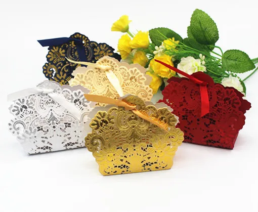50Pcs Laser Cut Wedding Candy Box Red/ White/ Gold/ Navy Blue/Black Gift Casamento Party Favor Gifts | Дом и сад