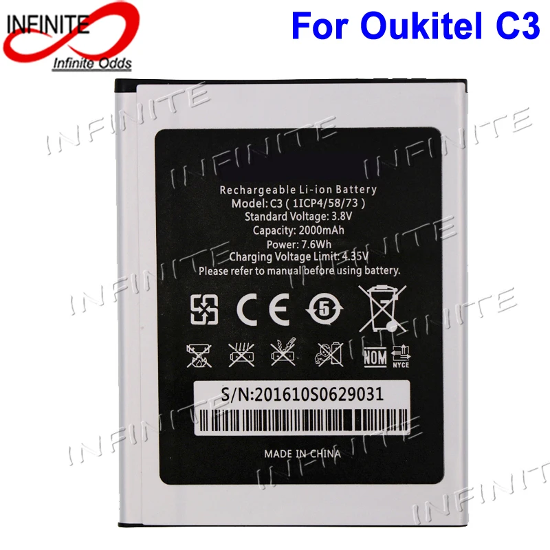 Для Oukitel C3 Батарея Высокое качество Новинка 2000mAh аккумуляторная батарея AKKU|bateria