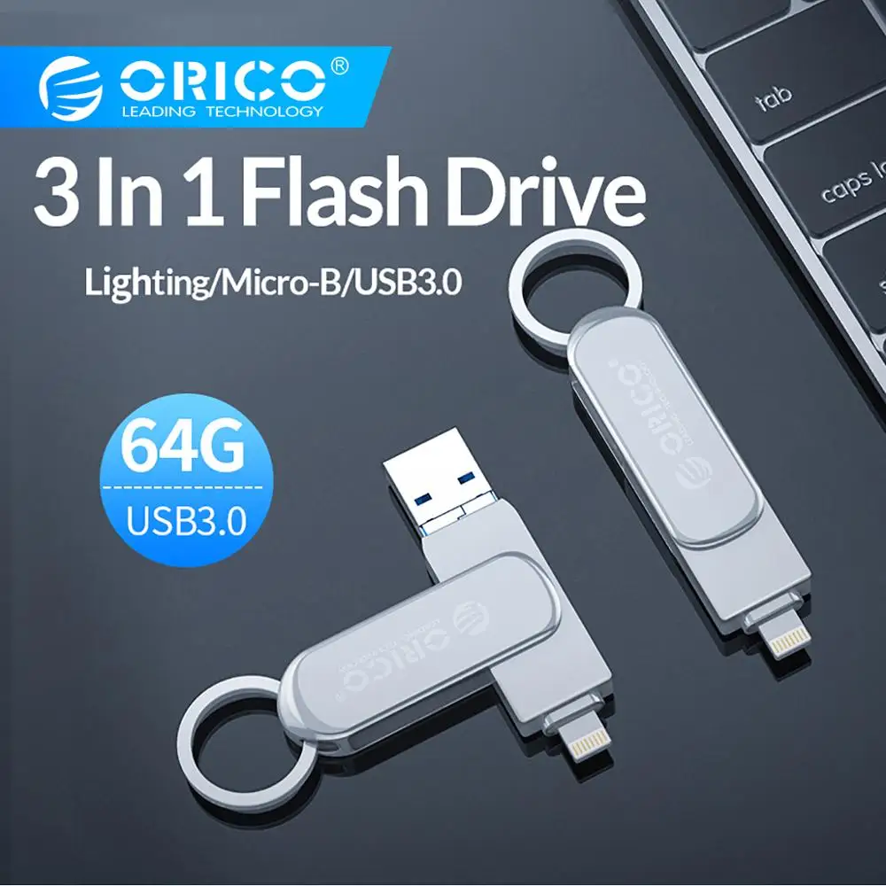 ORICO 3 в 1 u-диск 64 г 32 г USB флеш-накопитель освещение Micro B USB3.0 интерфейс флэш-диск поддержка для IOS/Andriod/PC систем