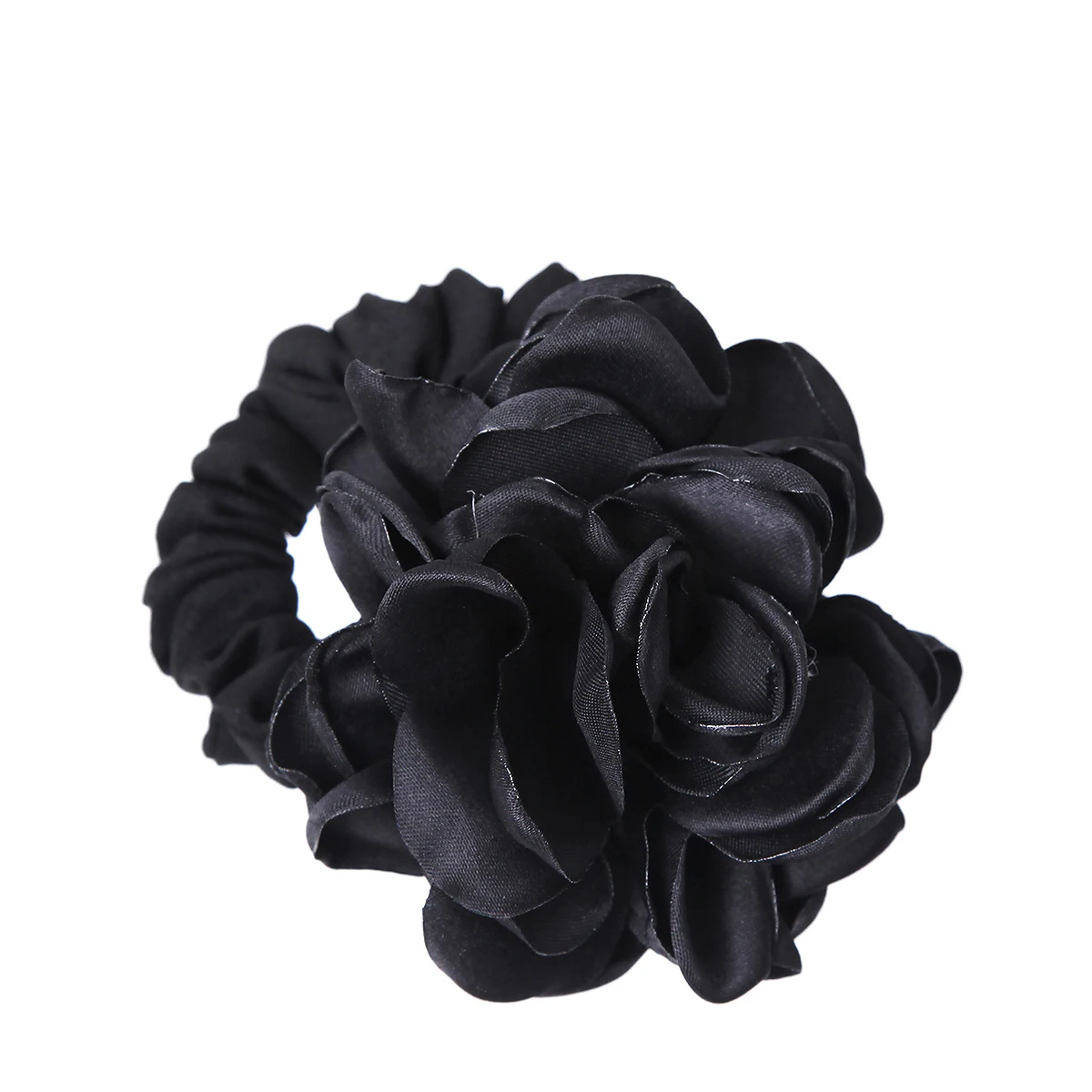 Big Flower Cloth Hair Bands for Women Girls Satin Rose Three Pearls Decor Elastic Hairbands Ponytail Headband |