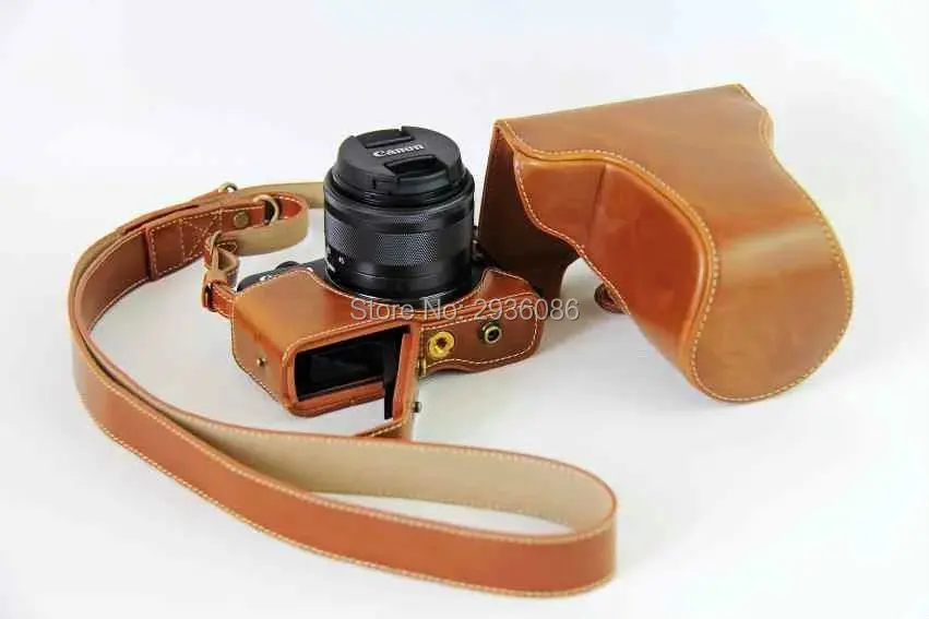 Роскошный чехол для камеры, сумка для Canon EOS M10 EOSM10 M100 из искусственной кожи, сумка для камеры с ремешком, открытая батарея