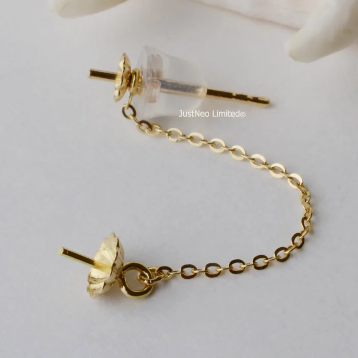 Серьги-гвоздики из настоящего твердого желтого золота 18 карат с силиконовой