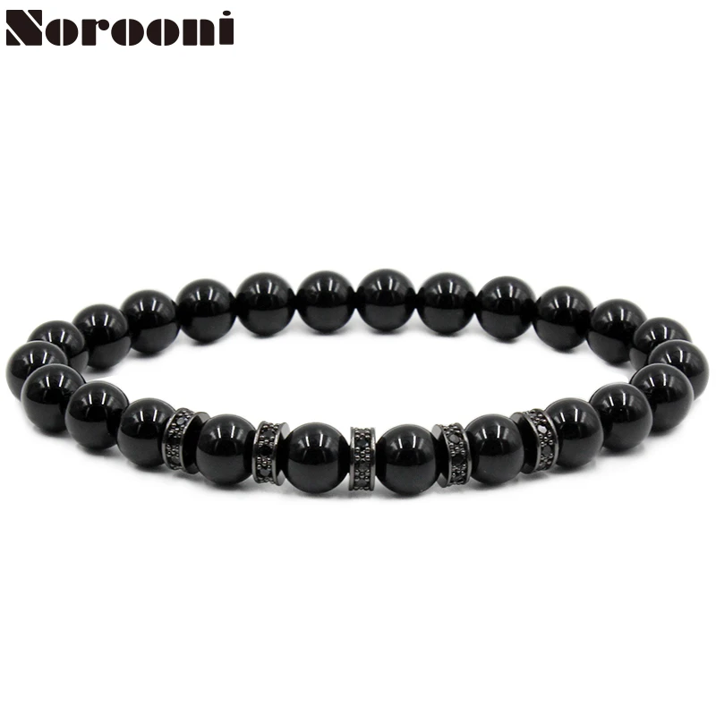 NOROONI 2018 очаровательный браслет 8 мм натуральный черный камень циркониевые пробки