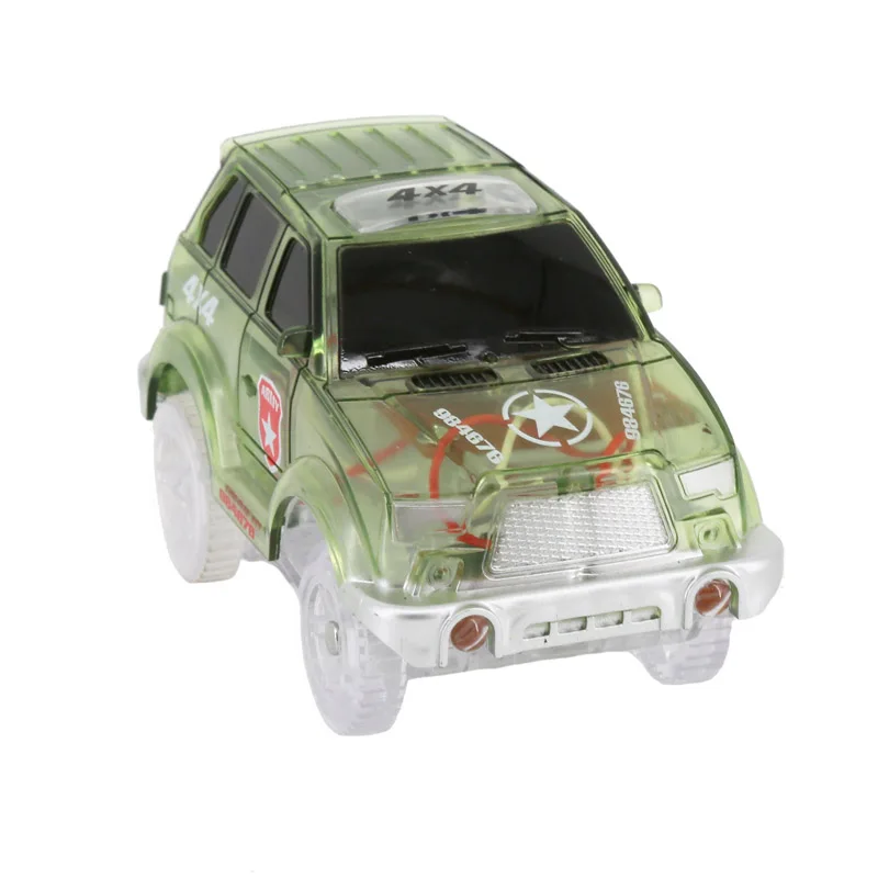 Green Jeep 366 шт., автомобильный трек, литой под давлением, волшебный трек, Забавный светодиодный светильник, гоночный автомобиль в сборе, гибкий рельсовый автомобиль для детского подарка на день рождения - Цвет: Green Jeep