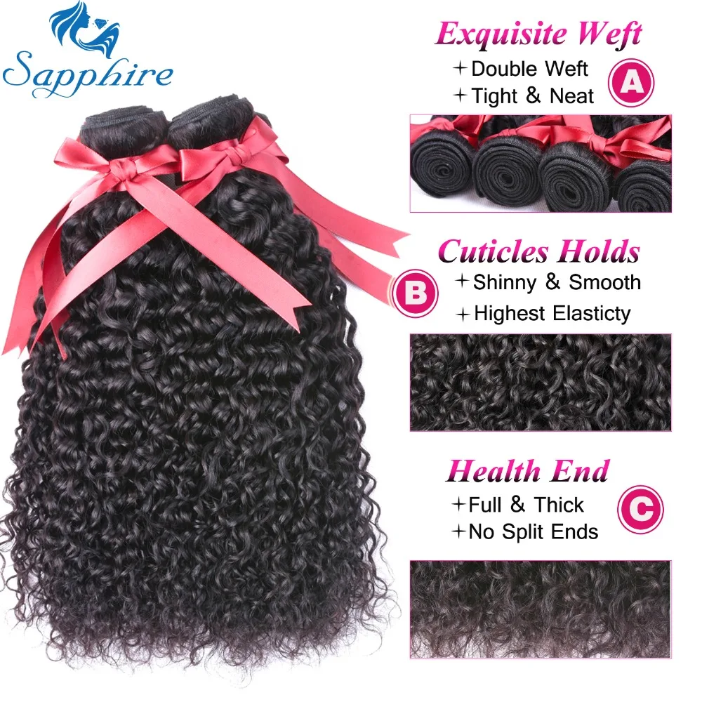 Sapphire Hair Malaysian Kinky Curly Weave Bundles 100% Human Bundle 1PCS Natural Color 8-24 inches Remy Extension | Шиньоны и парики