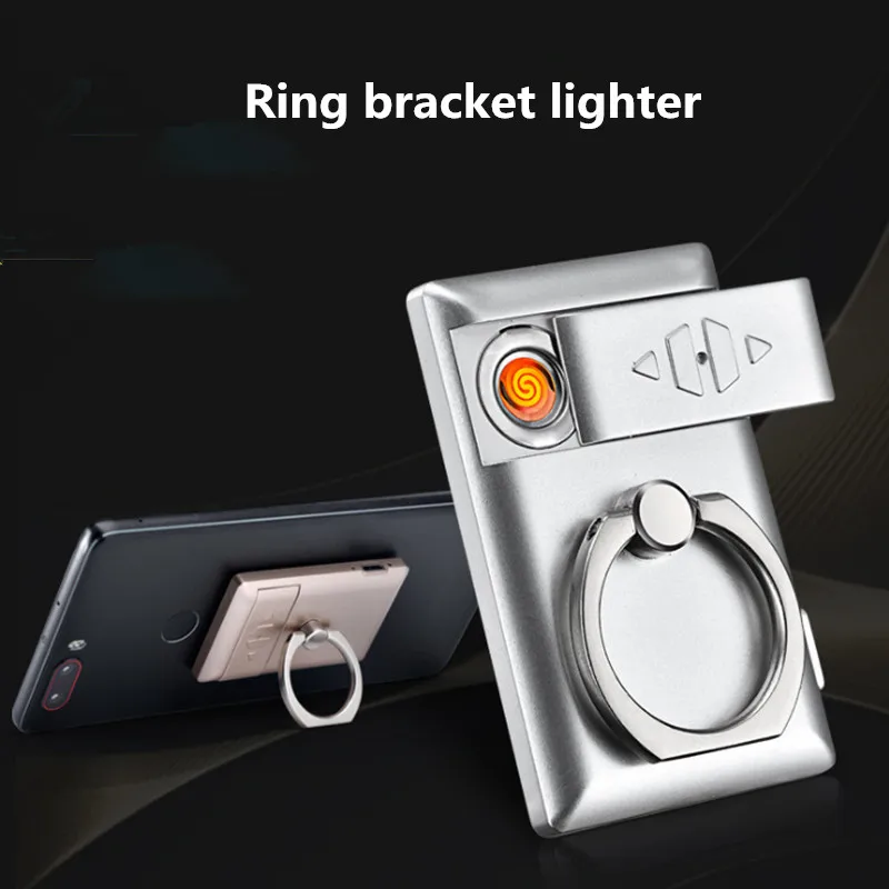 Креативная USB Электронная зарядка прикуриватель мобильный телефон кольцо кронштейн ветрозащитная беспламенная перезаряжаемая электрическая зажигалка
