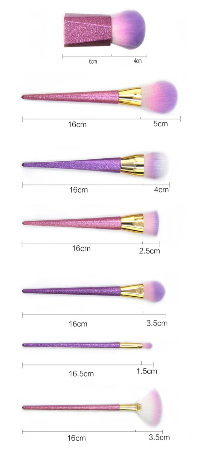 7 шт. набор кистей для макияжа Единорог Радужный хромированный тональный крем