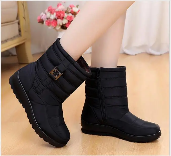 Женские теплые ботинки водонепроницаемые эластичные с мехом внутри зимняя