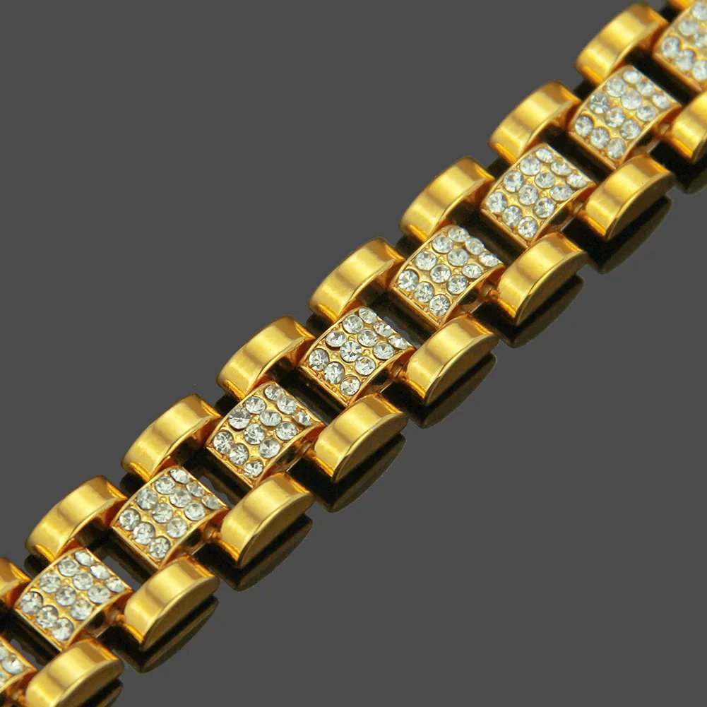 Хип хоп Полный Aaa Cz камень инкрустированный Bling Iced Out раппер браслет золотой