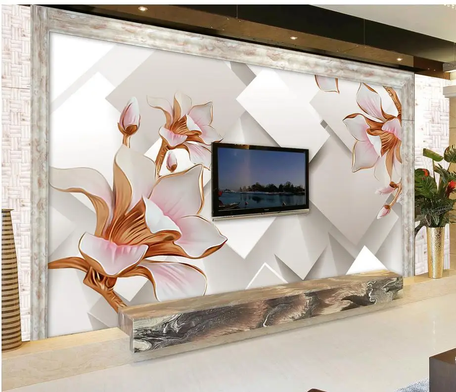 3d обои для комнаты рельеф Магнолия коробка Современная гостиная росписи |
