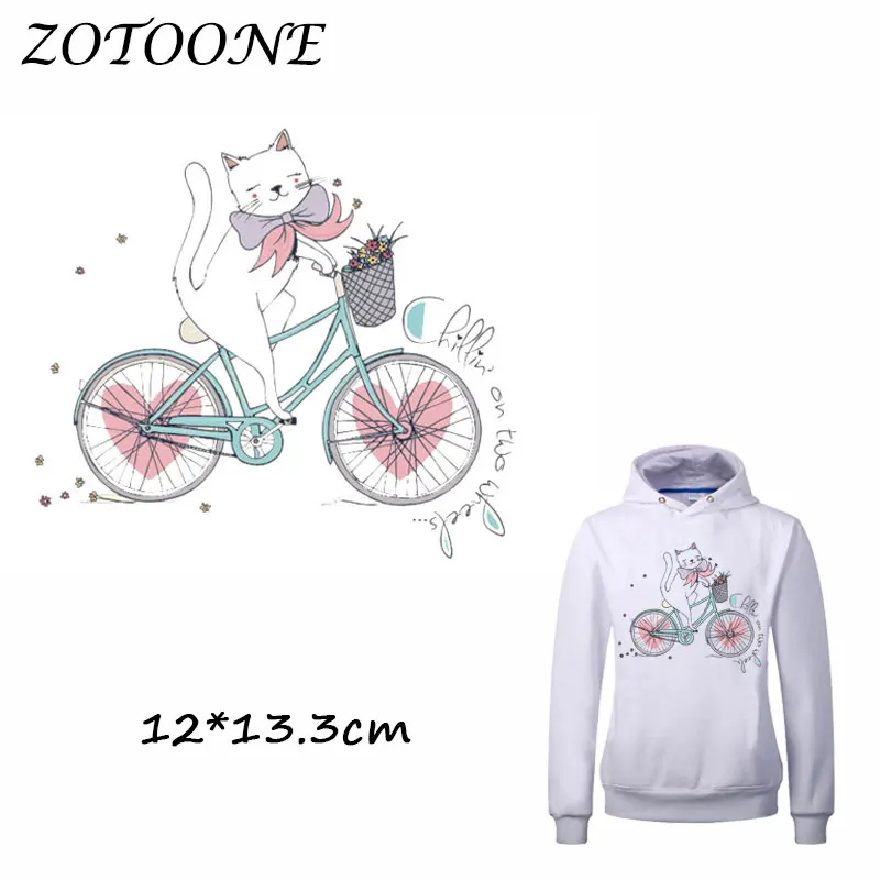 

ZOTOONE Cute Bike Cat Patch for Clothing Iron-On Garment Heat Transfer Washable Badges Diy Accessory T Shirt Applique Patches C