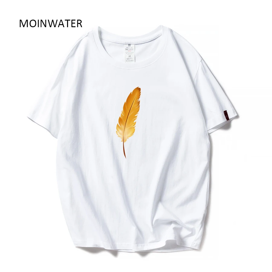 MOINWATER новые золотые футболки с рисунком пера для женщин 2020 100% хлопковые коротким
