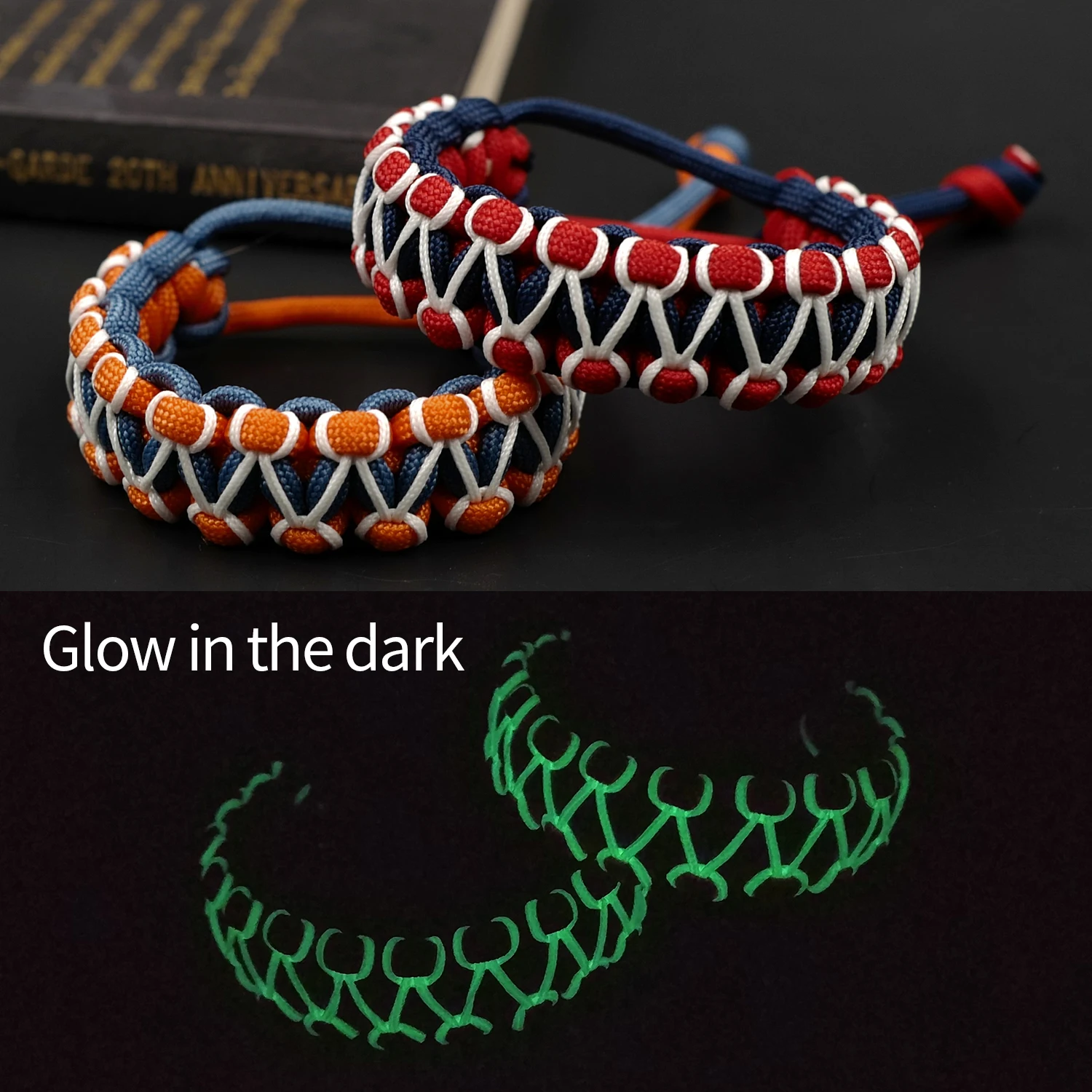Adjustable Survival Emergency Glow in the Dark 550 Paracord Bracelet Parachute Cord Bracelet Wristband Camping Hiking Hand-made