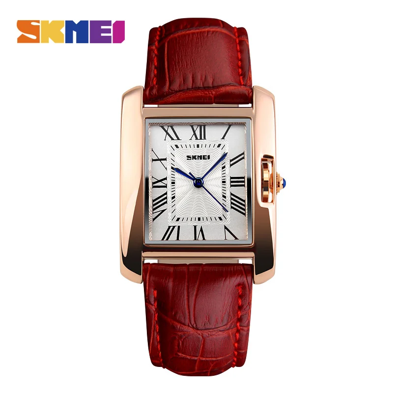 Red watch SKMEI роскошные женские часы со стразами женские наручные часы Женские кварцевые наручные часы женские часы PU часы Relogio Feminin 1085 - Цвет: Red watch