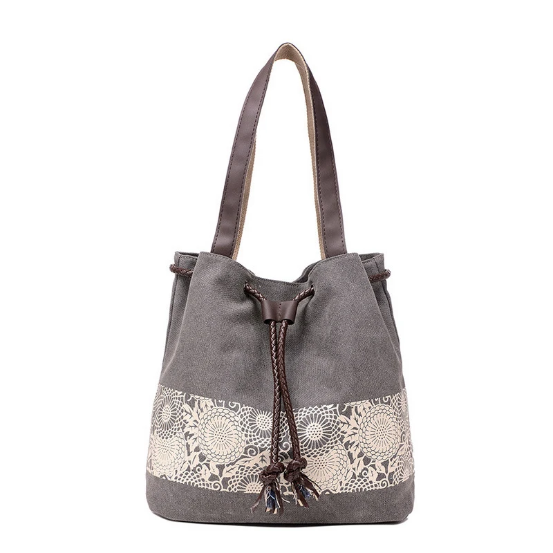 Hot Sale Canvas Women Bag Female Shopping Handbags Trendy Leisure Printing Embroidery Tote Beach Bags Ladies Shoulder Bag Bolsas