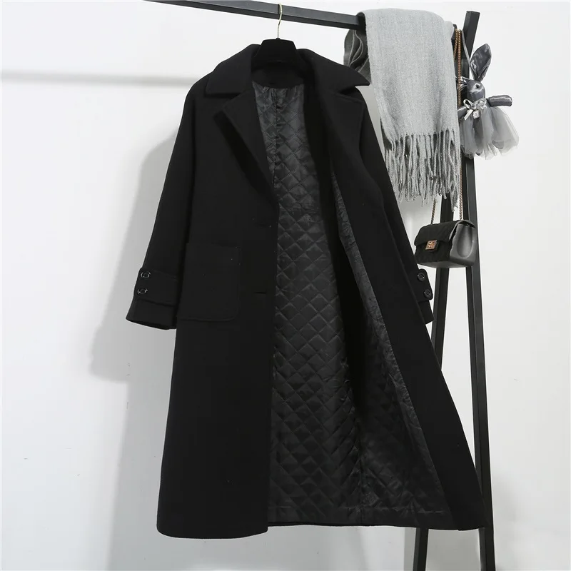 

Женское зимнее шерстяное пальто, новинка 2021, корейские однобортные шерстяные куртки, женские утепленные шерстяные пальто, женские длинные свободные пальто