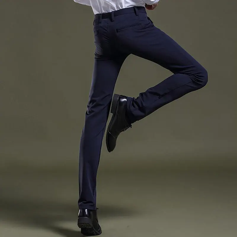 Модные Для мужчин зимние теплые костюмы брюки черный человек Тощий Slim Fit флисовые