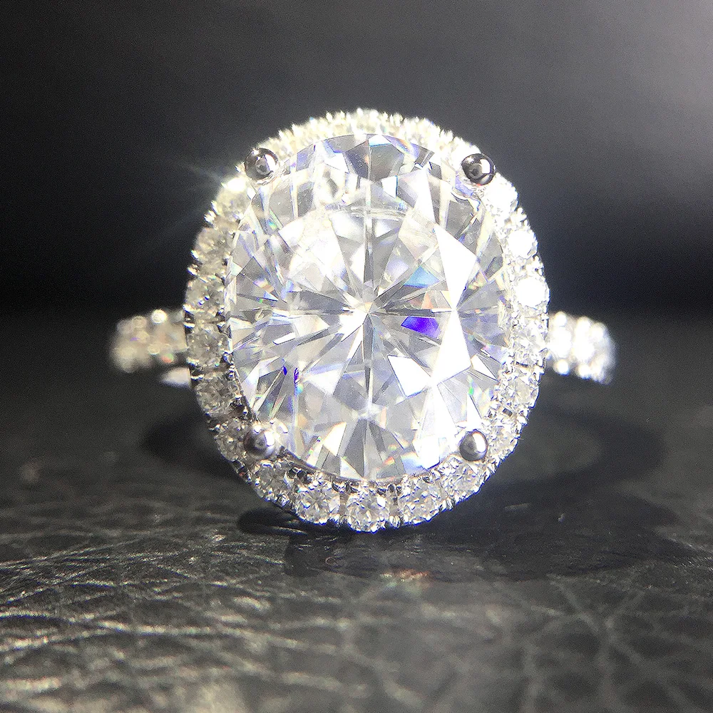 

4,2 карат ct 9,5 мм овальный вырез обручальное & свадебное моиссанитовое кольцо с бриллиантом двойное Halo Кольцо подлинное 14K 585 Белое золото для ...