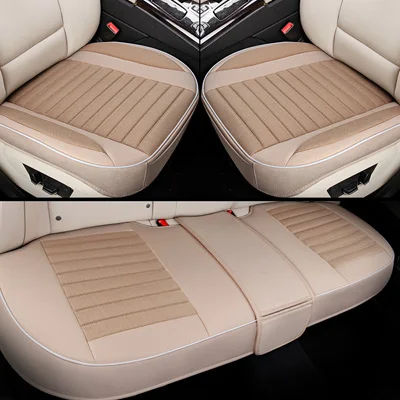 Beige 1 set 3piece 3D Универсальный льняной чехол для автомобильного сиденья дышащий Авто протектор подушки сиденья передний задний автомобильный чехол подушка коврик - Название цвета: Beige 1 set 3piece