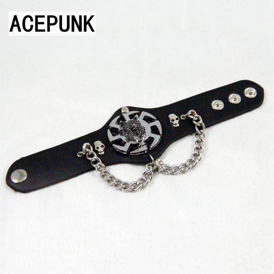 Ужасы Волчья Голова Скелет Череп Punk Браслет Для мужчин металлические цепи черный