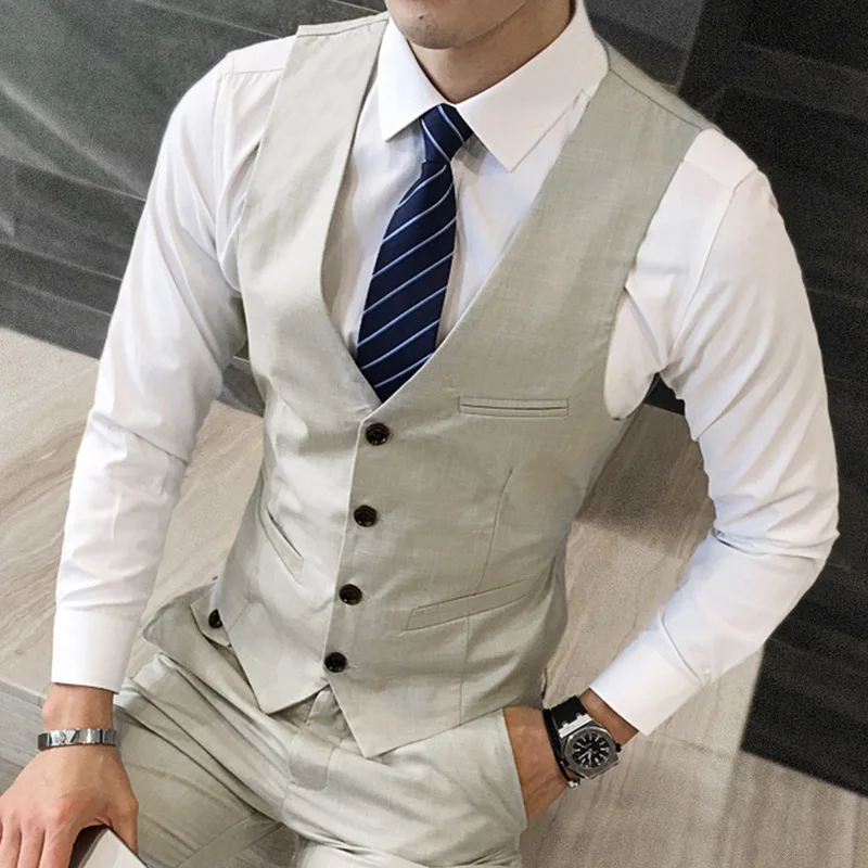 

Costume Homme 3 Pieces Korean Version Slim Suit Business Casual Wedding Dress Jacket Vest & Trousers