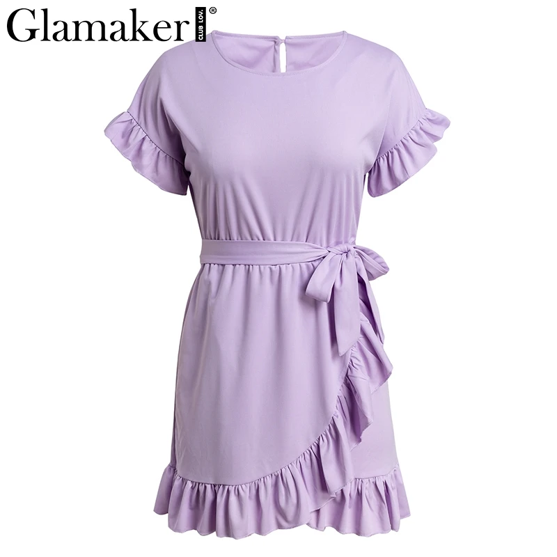 Glamaker фиолетовое ассиметричное сексуальное платье с рюшами женское поперечным