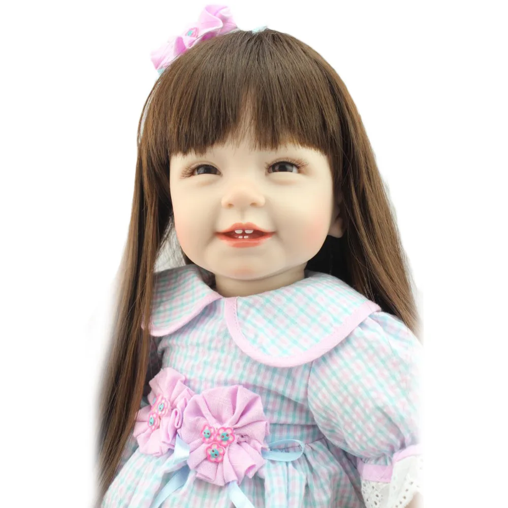 NPK 55CM Reborn Baby Doll Toy for Girl Vinyl Newborn Long Hair Princess Fashion Realista Bebe Menina Birthday Gift 2019 | Игрушки и