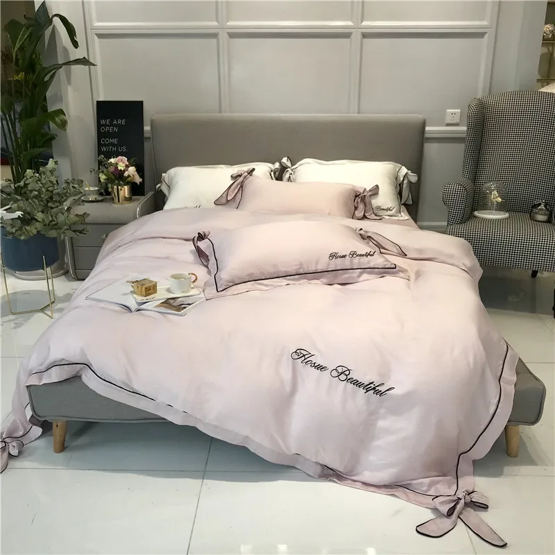 Новинка комплекты постельного белья белые серые простые цвета озерно-голубые