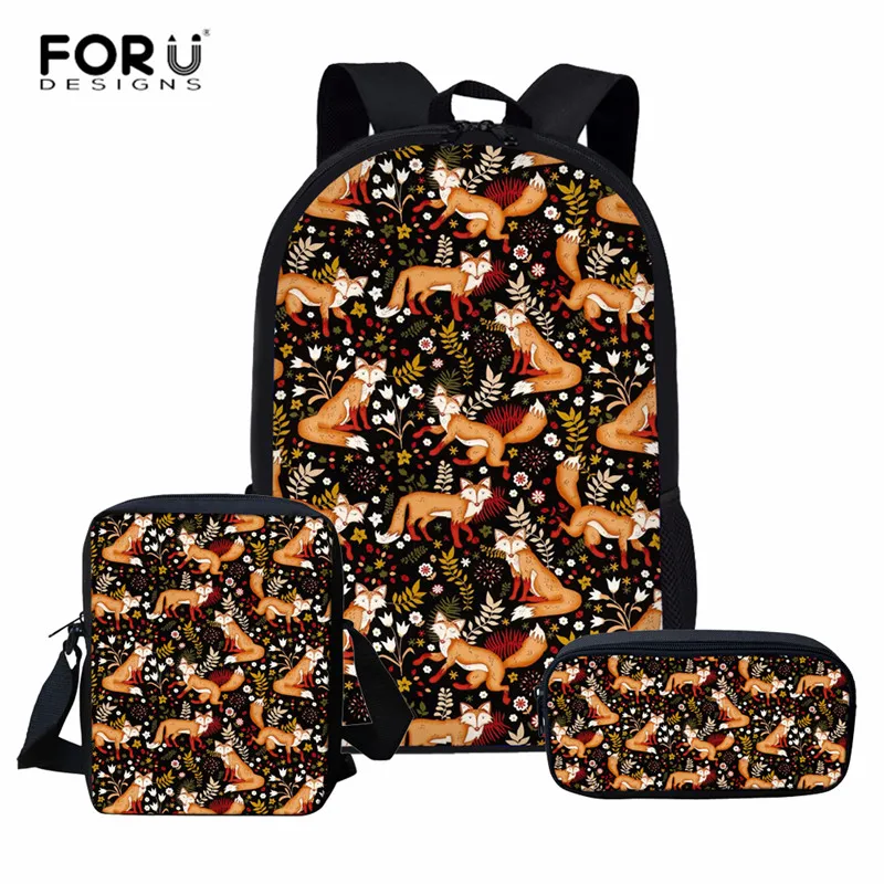 FORUDESIGNS/детская школьная сумка с лисой комплект для подростков девочек мальчиков