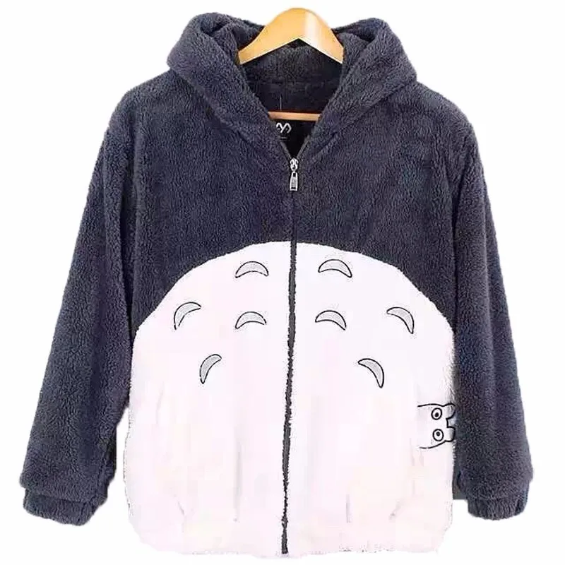 Totoro jacket Аниме куртка с изображением Тоторо осень зима для мужчин и женщин двойной фланелевый теплый плюшевый пальто с капюшоном Пара Косплей флисовая верхняя одежда с ушками S-6XL - Цвет: Totoro jacket