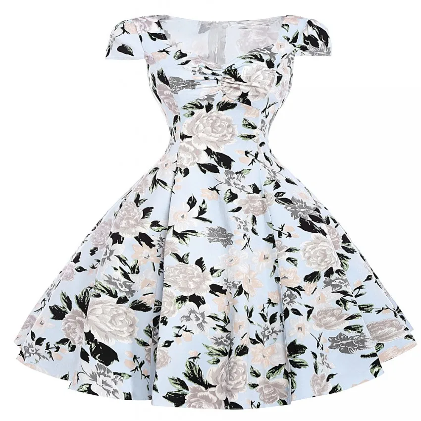 Винтаж Платье Лето 50 s 60 Платья Цветочный Узор Robe Femme Ретро Хлопка С Коротким