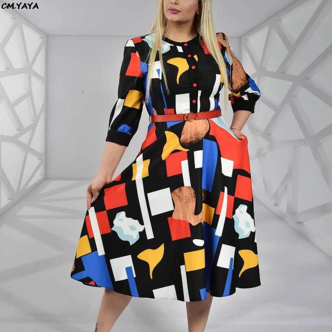Новинка 2019 женское геометрическое платье с 3d принтом большие качели рукав три