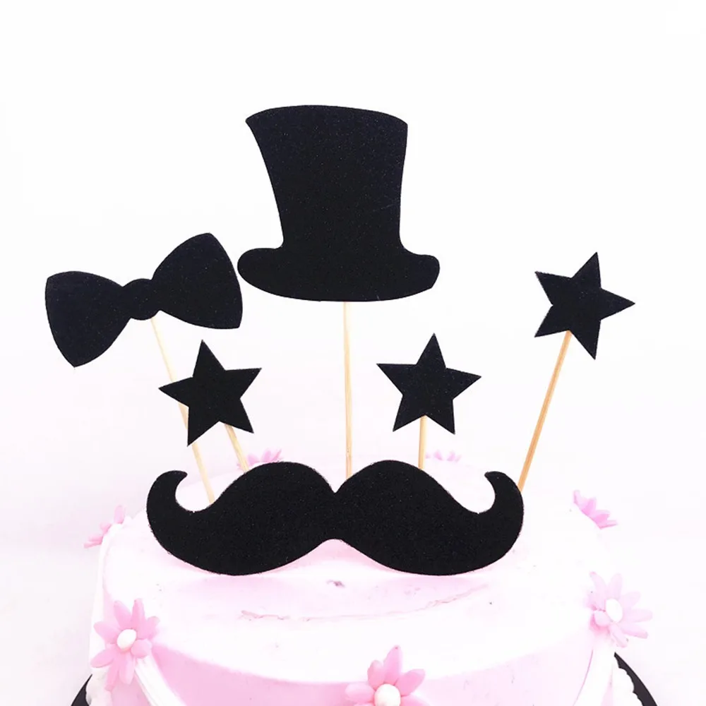 

Free ship 77set lot wedding Valentines man birthday party Accessoires black man hat star moustache Decoration Cake Bake Topper